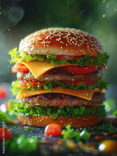 Closeup of a Generative AIdesigned burger photo