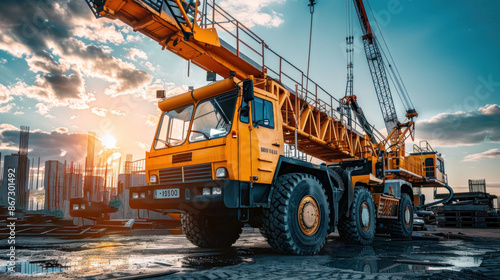 Obraz na płótnie Mobile crane at the construction site. w salonie