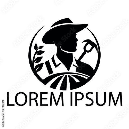 A black farmer logo on white simple background