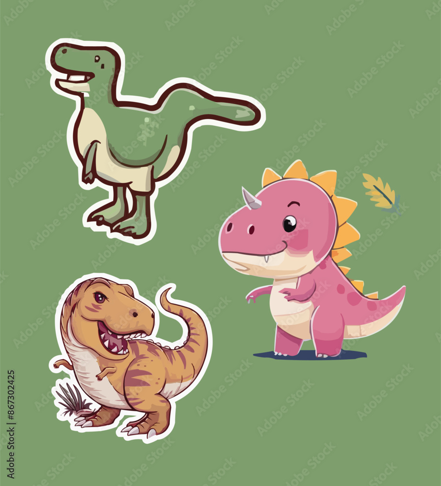Obraz premium Cute dinosaurs printable stickers clipart vector illustration set