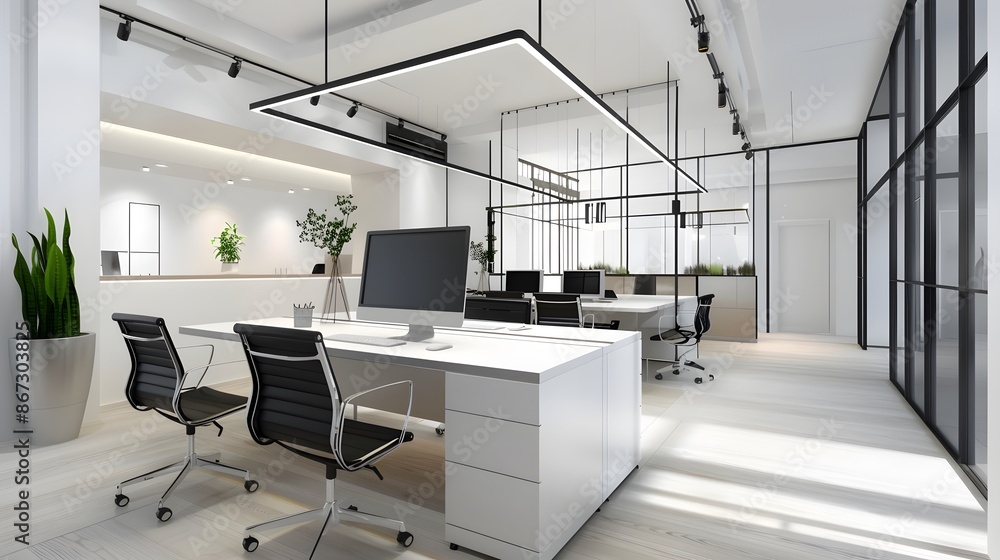 A minimalist 3D model of a business workspace with a clean design and minimal decor. List of Art Media Minimalist realistic A minimalist 3D model of a business workspace with a clean design and minimal decor. List of Art Media Minimalist realistic