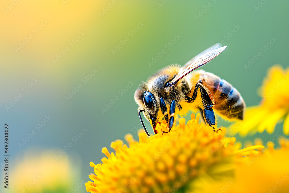 Honeybee Pollinating Yellow Flower. Honeybee Pollinating Yellow Flower.