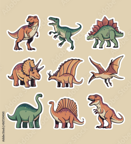 Cute dinosaurs printable stickers clipart vector illustration set