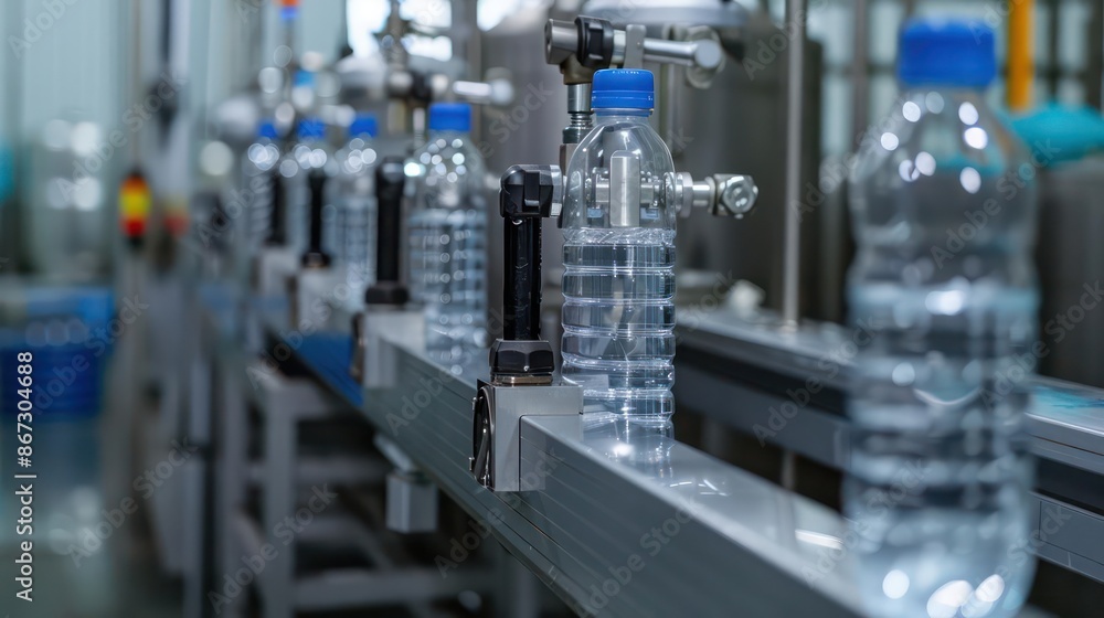 A bottling line filling and capping bottles with advanced automation technology A bottling line filling and capping bottles with advanced automation technology
