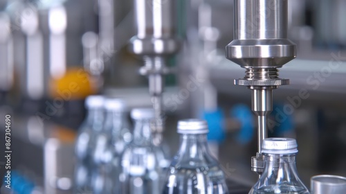 A bottling line filling and capping bottles with advanced automation technology