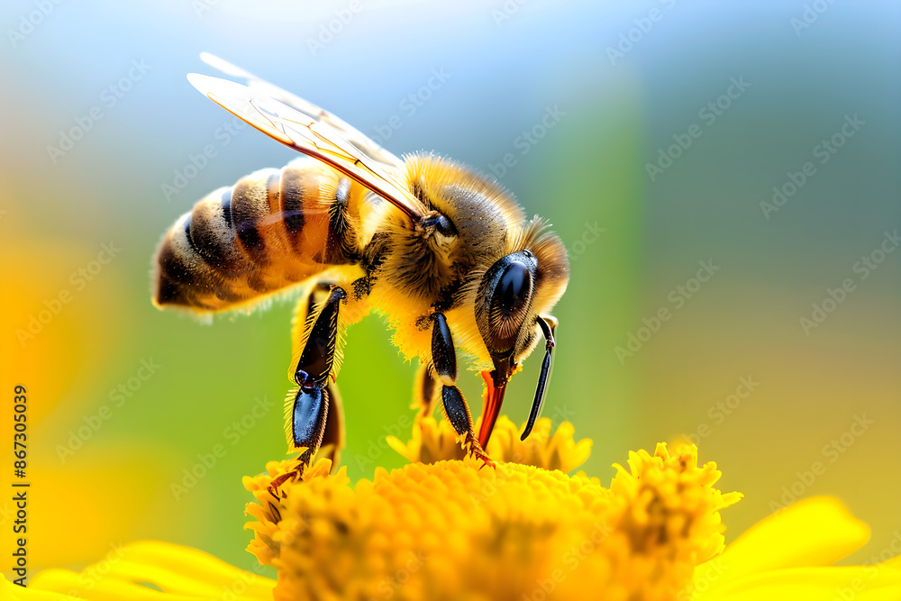 Honeybee Pollinating Yellow Flower.. Honeybee Pollinating Yellow Flower..