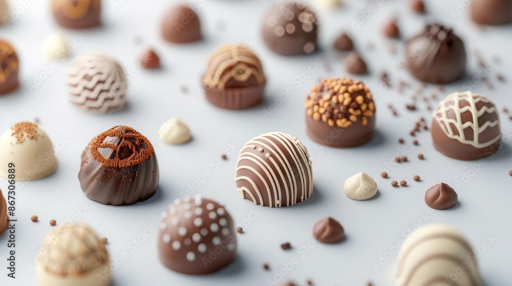 Handcrafted chocolate bonbons with decorative patterns, handcrafted bonbons, artistic chocolates Handcrafted chocolate bonbons with decorative patterns, handcrafted bonbons, artistic chocolates