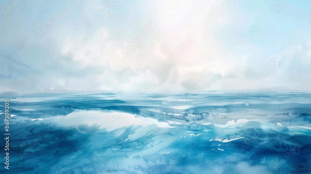 Soft light over a tranquil ocean, gentle waves, relaxing silhouettes, soothing background, fluid motion, watercolor Soft light over a tranquil ocean, gentle waves, relaxing silhouettes, soothing background, fluid motion, watercolor