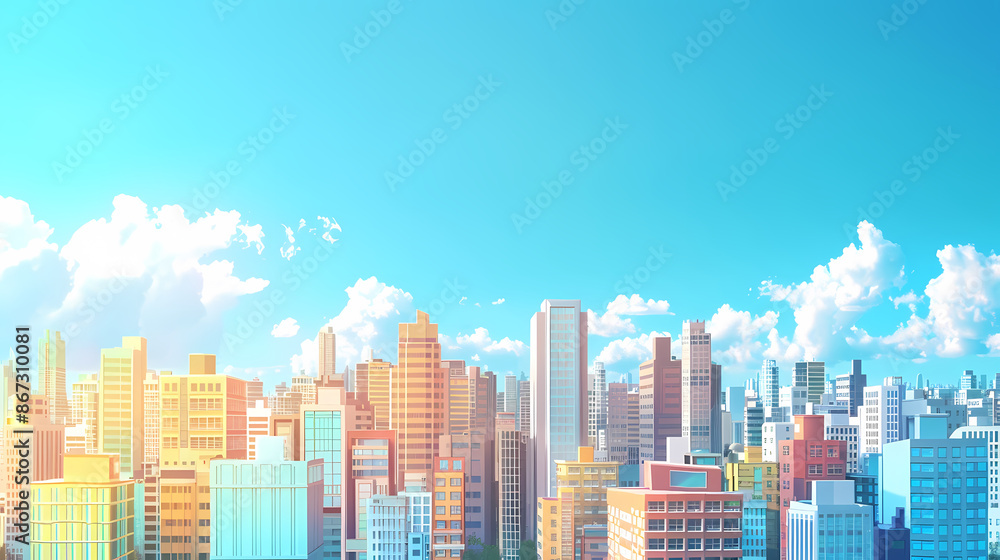 Fototapeta Colorful city skyline with tall buildings