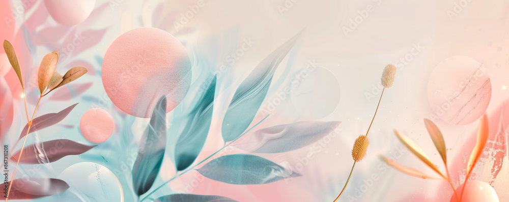 Create a modern, trending abstract composition featuring soft pastel hues and a playful arrangement of organic and geometric forms. Create a modern, trending abstract composition featuring soft pastel hues and a playful arrangement of organic and geometric forms.