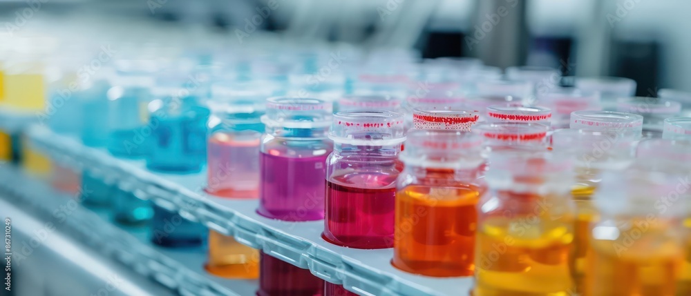 A staining rack filled with slides undergoing a meticulous staining process A staining rack filled with slides undergoing a meticulous staining process