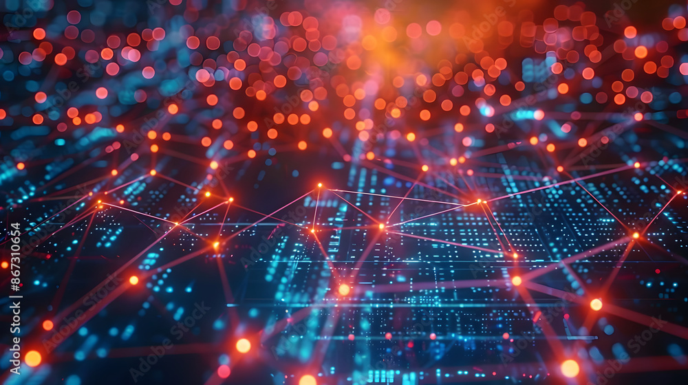 Obraz premium AI-Powered Data Analytics, showcasing a network of interconnected nodes processing vast amounts of data,