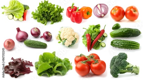 Collection fresh vegetables vegetarian all food agricultural product white background wallpaper AI generated image