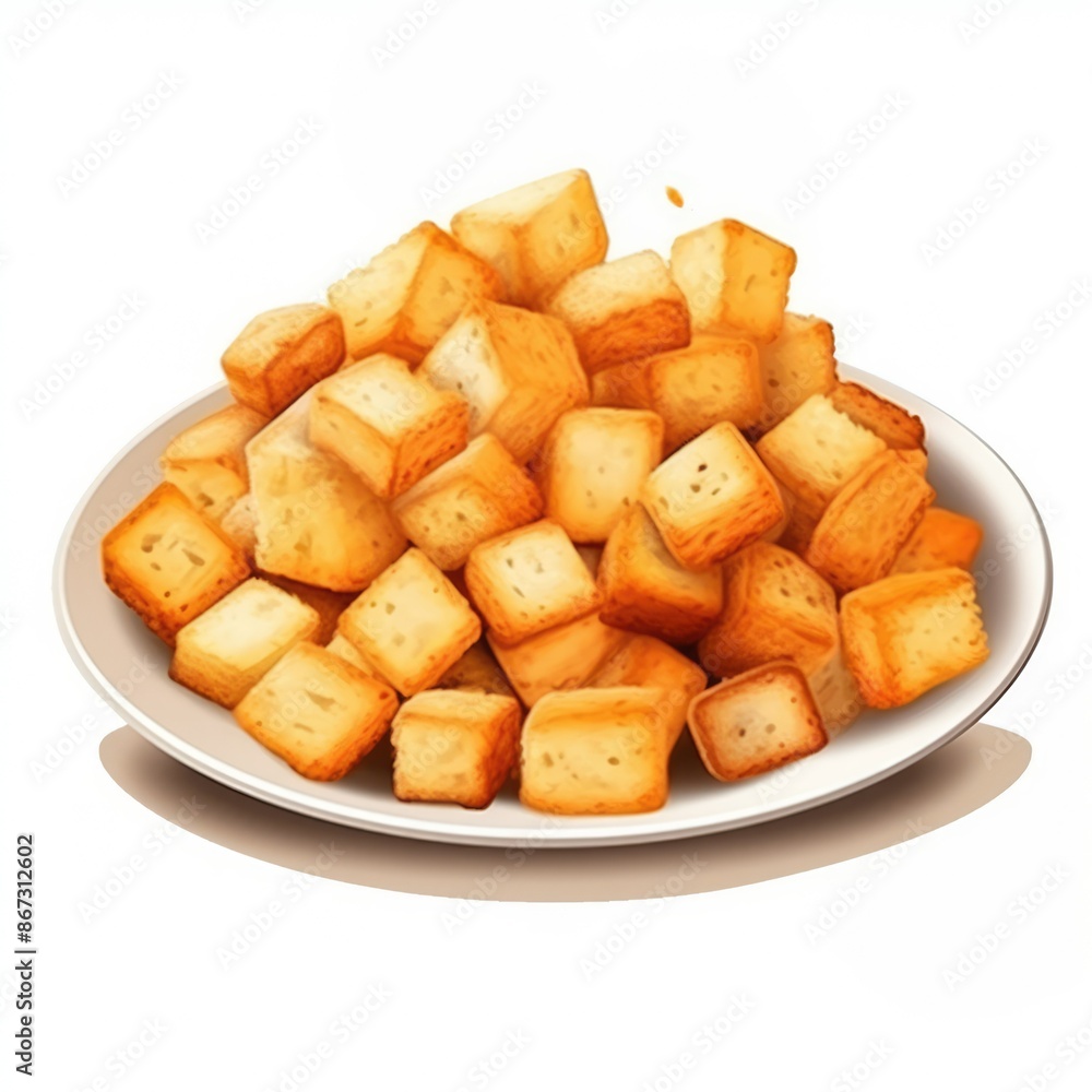 crispy croutons bread on white background crispy croutons bread on white background