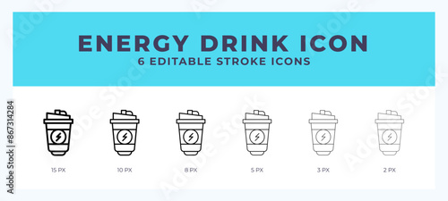 Energy drink line icon for websites and apps. Vector illustration with editable stroke.