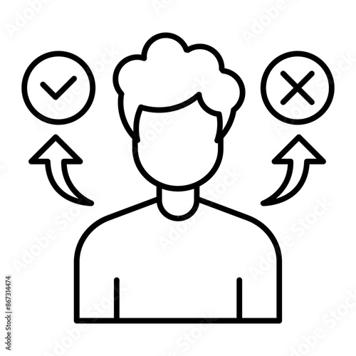 Decision Making icon. a person with 2 choices. outline icon