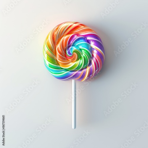 small rainbow lollipop with colorful swirl on white background © Yuliia