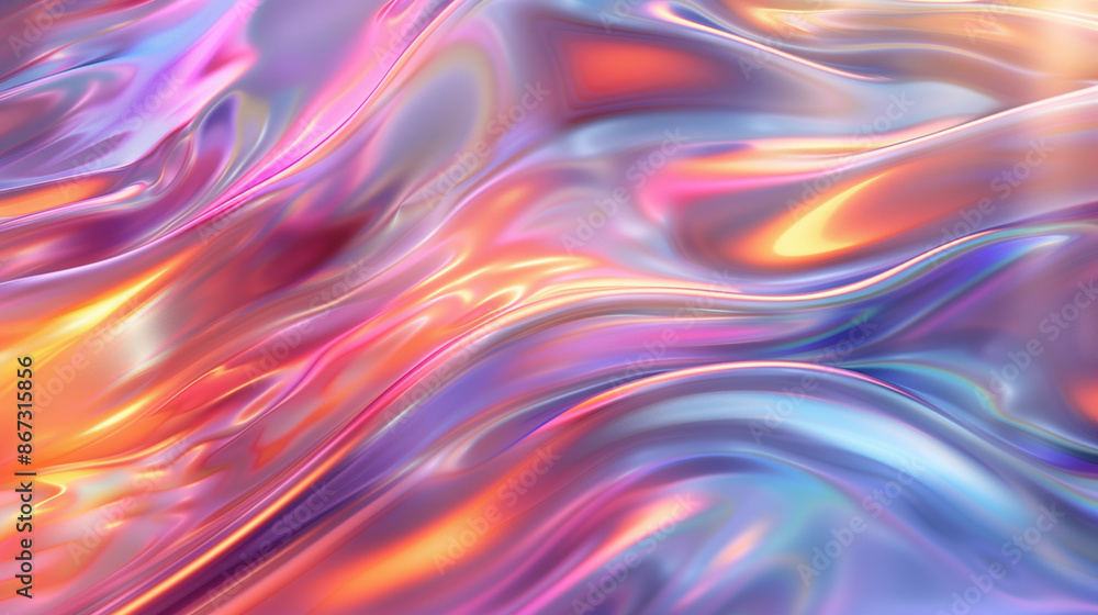 Background with abstract waves. Vibrant holographic chrome gradient. AI generative Background with abstract waves. Vibrant holographic chrome gradient. AI generative