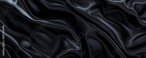 Elegant wave-patterned black satin silk background