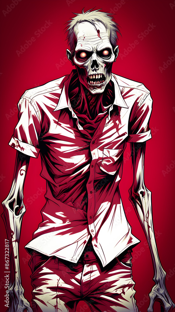Ai generated sketch of a zombie on red color background Ai generated sketch of a zombie on red color background