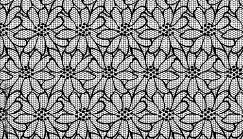 Black lace fabric composed of scattered chrysanthemum patterns.
