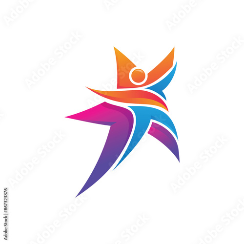 A logo combining stars and people with vibrant and cheerful colors. Symbolizes hope and success.