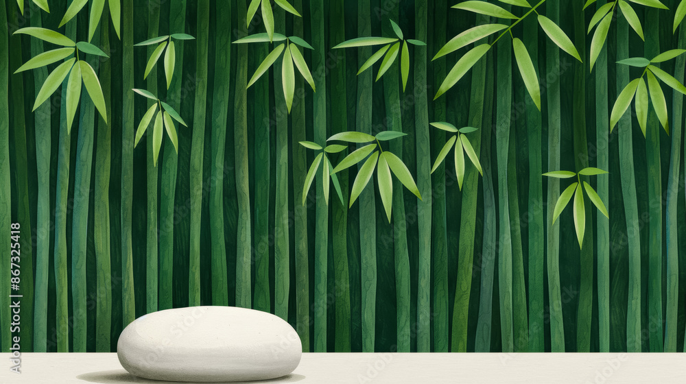 Tranquil meditation cushion in muted earth tones placed in a serene bamboo grove setting watercolour illustration Tranquil meditation cushion in muted earth tones placed in a serene bamboo grove setting watercolour illustration
