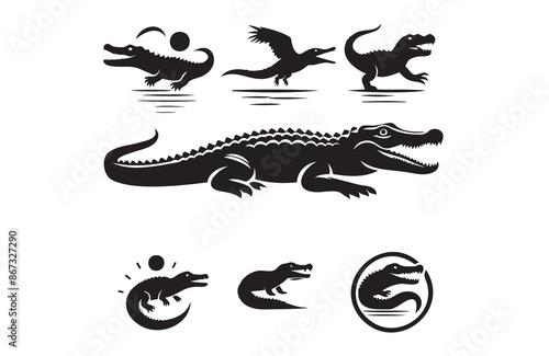 vector silhouette illustration of crocodile on white background