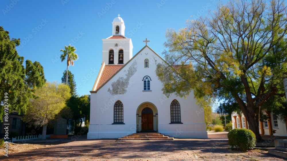 Naklejka premium Traditional American white church in the countryside