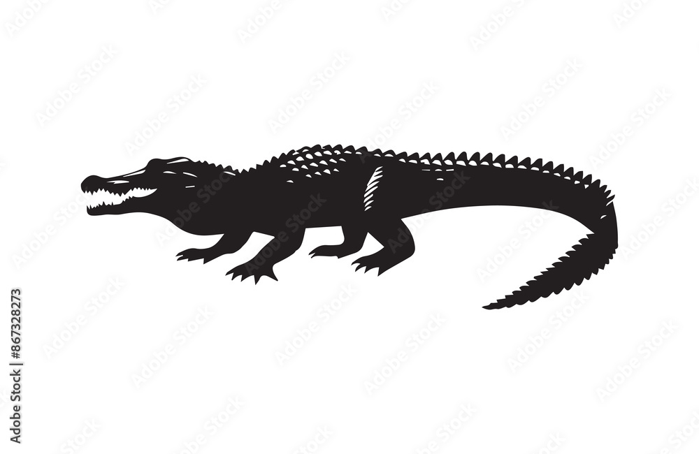 Naklejka premium vector silhouette illustration of crocodile on white background