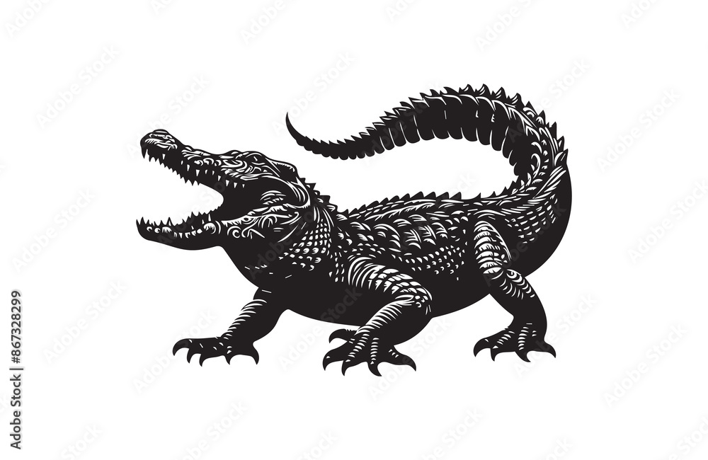 Fototapeta premium vector silhouette illustration of crocodile on white background