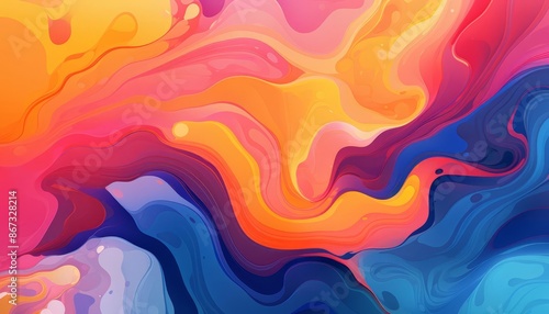 Abstract colors with fluid art, flat design, front view, modern theme, animation, vivid photo
