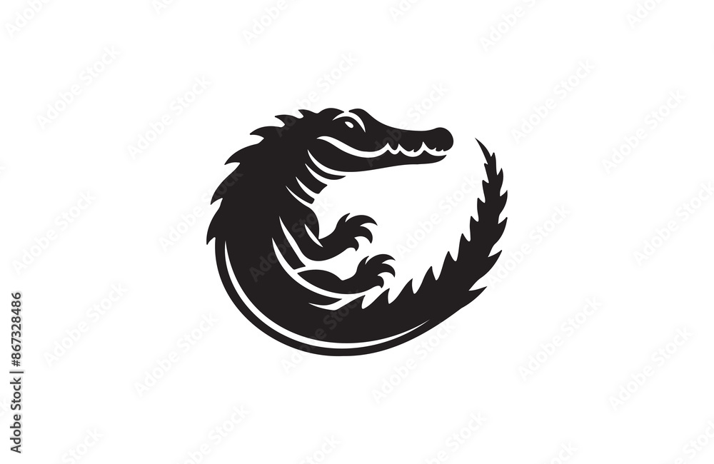 Naklejka premium vector silhouette illustration of crocodile on white background