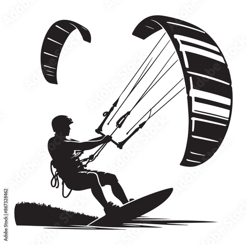 Kitesurfing Kite Surfing logo, silhouette vector on white background.