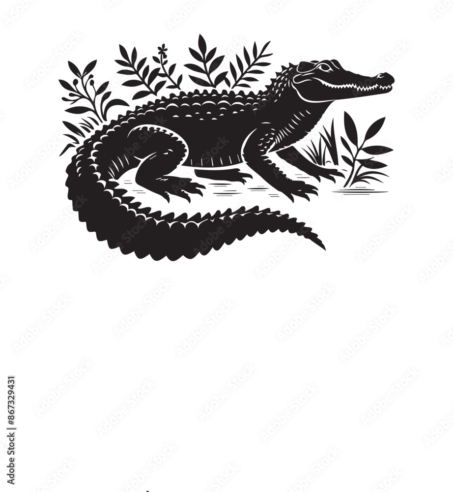 Naklejka premium vector silhouette illustration of crocodile on white background