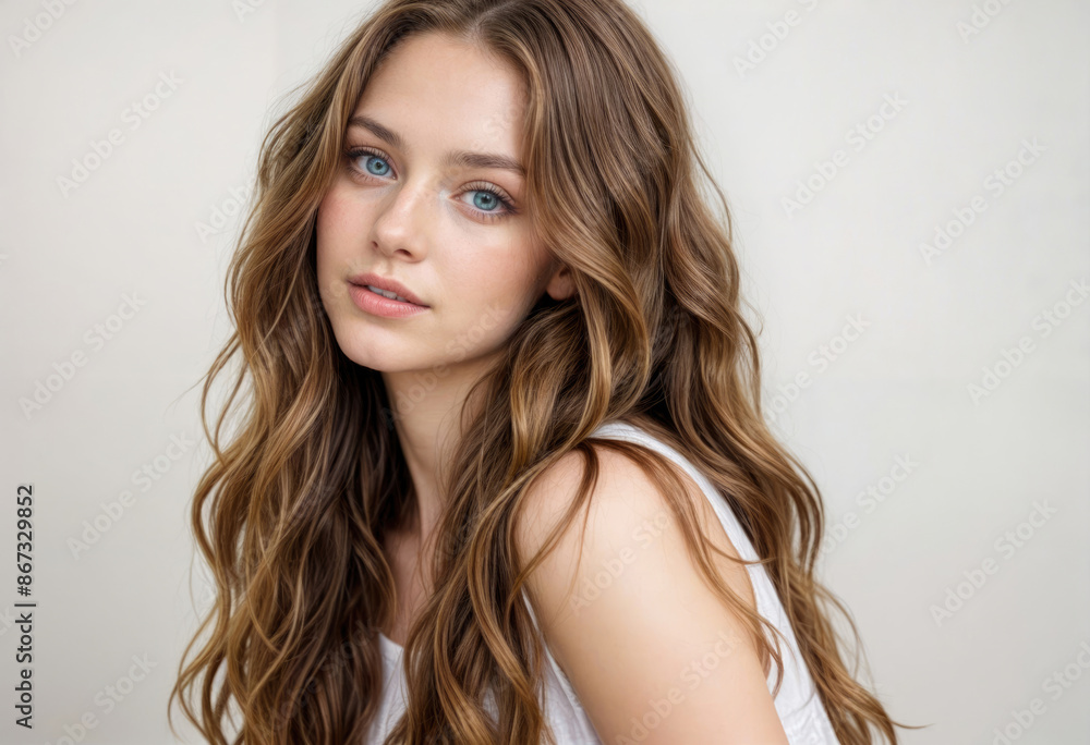 Portrait of a Caucasian Woman with Long-Wavy Hair Portrait of a Caucasian Woman with Long-Wavy Hair