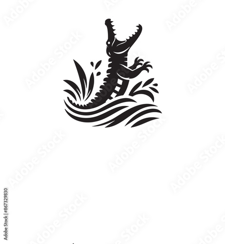 vector silhouette illustration of crocodile on white background