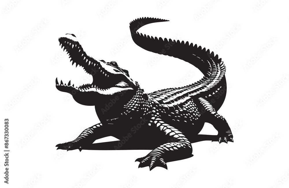 Fototapeta premium vector silhouette illustration of crocodile on white background