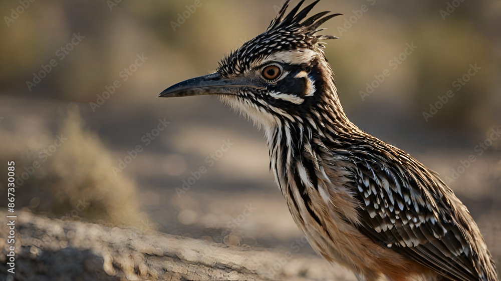 The Roadrunner bird with blurry background, beak and eyes closeup photo The Roadrunner bird with blurry background, beak and eyes closeup photo