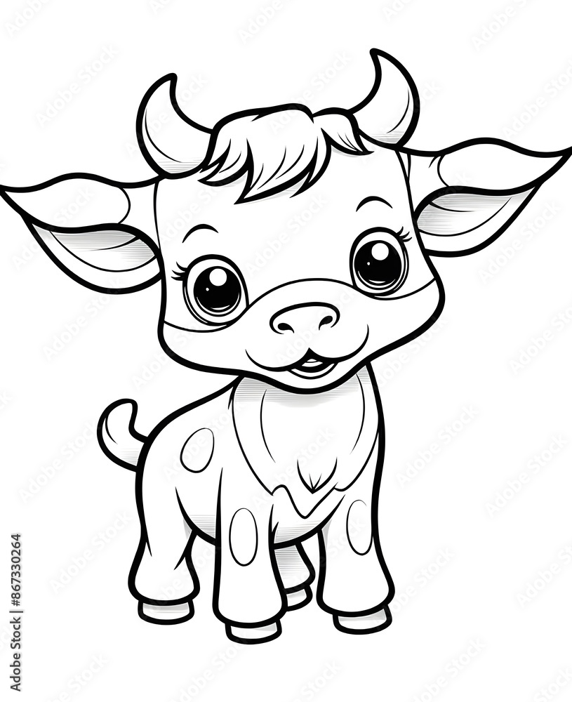 Naklejka premium Cute cow cartoon coloring page illustration vector. For kids coloring book. cute cow colouring book image cartoon