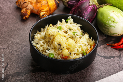 Indian vegetarian pilao basmati rice photo