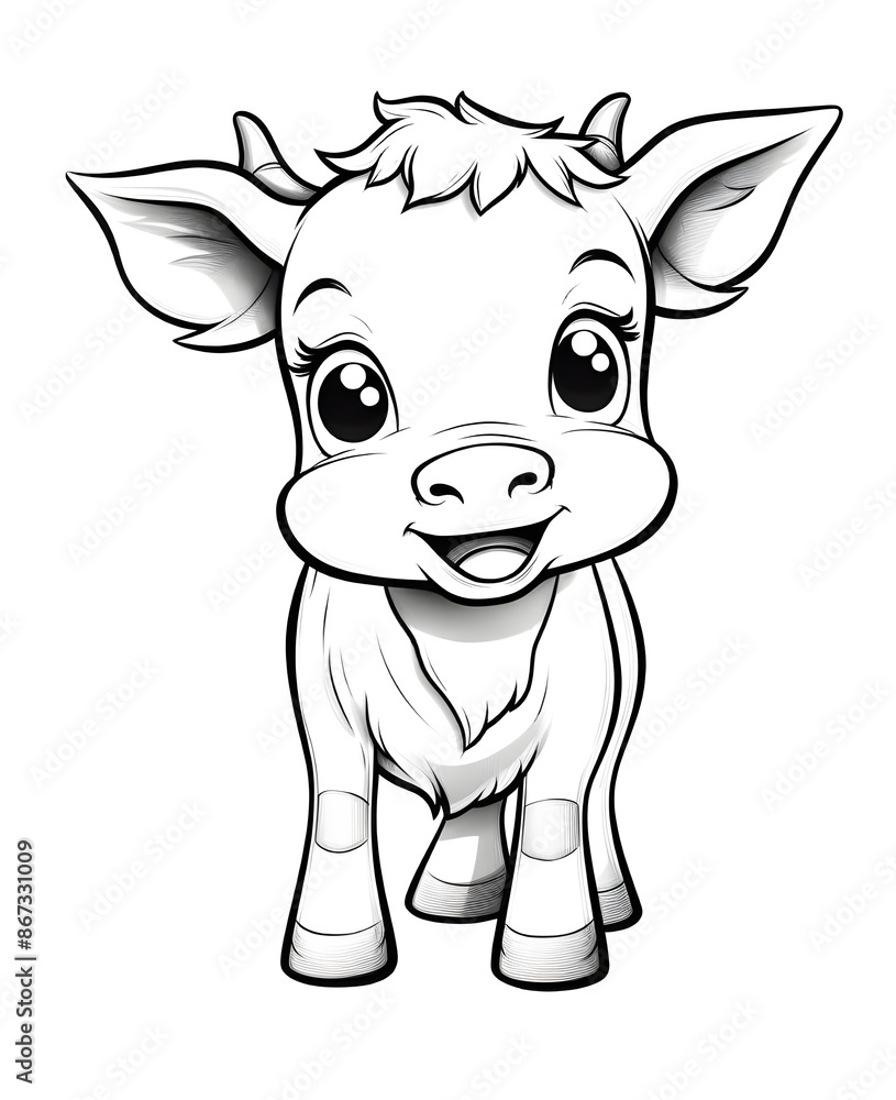 Obraz premium Cute cow cartoon coloring page illustration vector. For kids coloring book. cute cow colouring book image cartoon