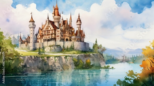 Watercolor illustration of a castle