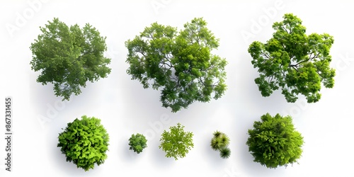 3D Trees Seen from Above on White Background