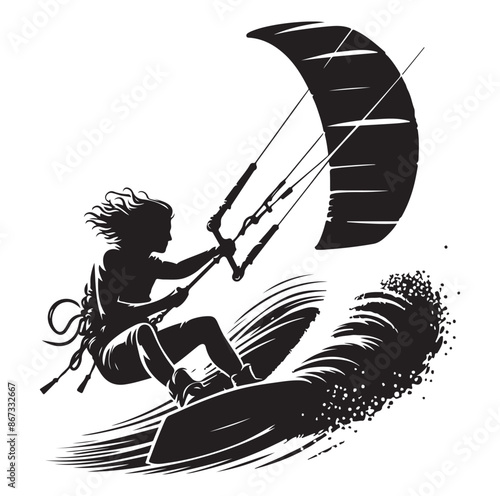 Kitesurfing Kite Surfing logo, silhouette vector on white background.