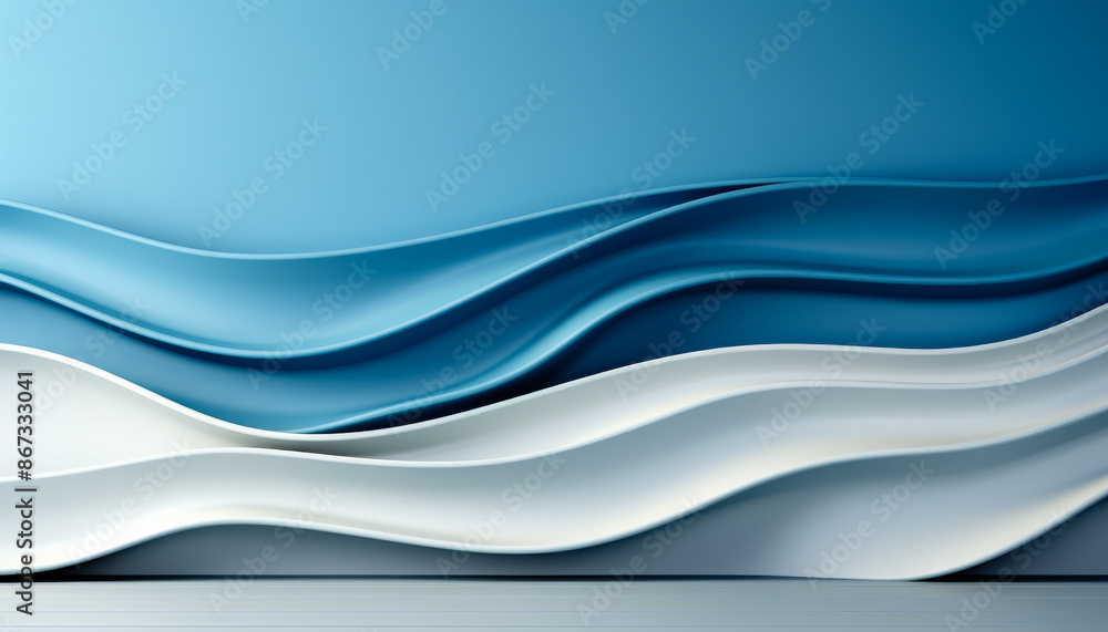 Minimalist blue and white creative 3d wall background with smooth waves. Minimalist blue and white creative 3d wall background with smooth waves.