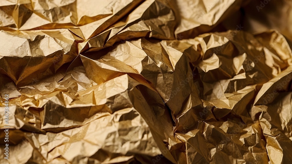 Abstract golden luxury crumpled paper background. Beatutiful grunge foil wrinkled metallic foliage texture wallpaper. Abstract golden luxury crumpled paper background. Beatutiful grunge foil wrinkled metallic foliage texture wallpaper.