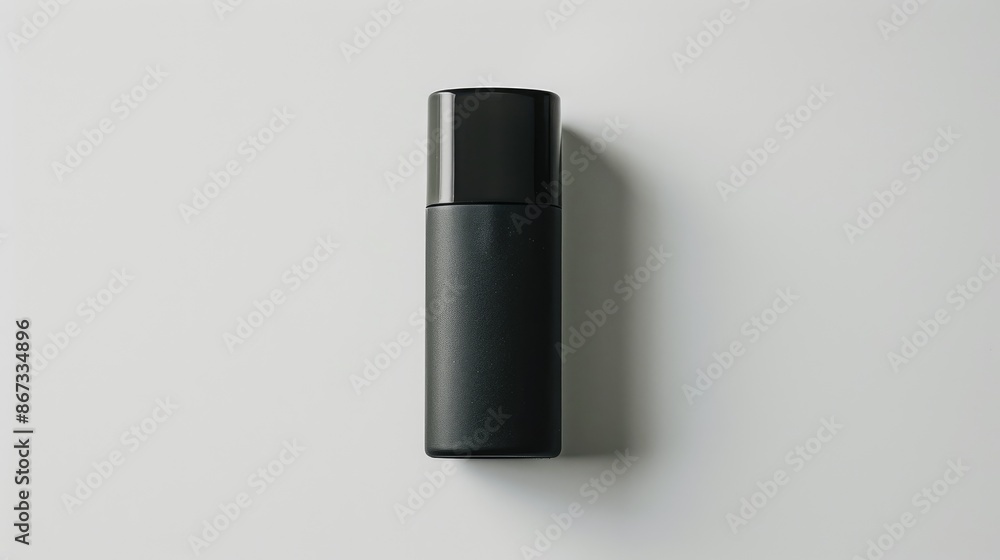 Black deodorant bottle on white background seen from above Black deodorant bottle on white background seen from above