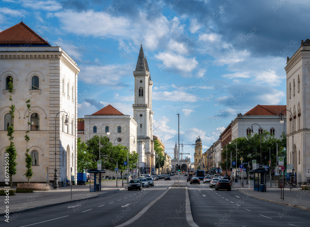 Cityscape of Munich, view along Ludwigstrasse
