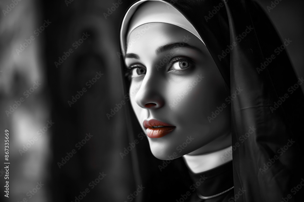 Beautiful Young Nun in Temple. Geneative AI Beautiful Young Nun in Temple. Geneative AI